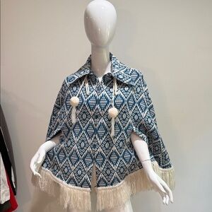 Vintage Ethnic Native Woven Aztec Boho Poncho Cape Handmade Guatamala